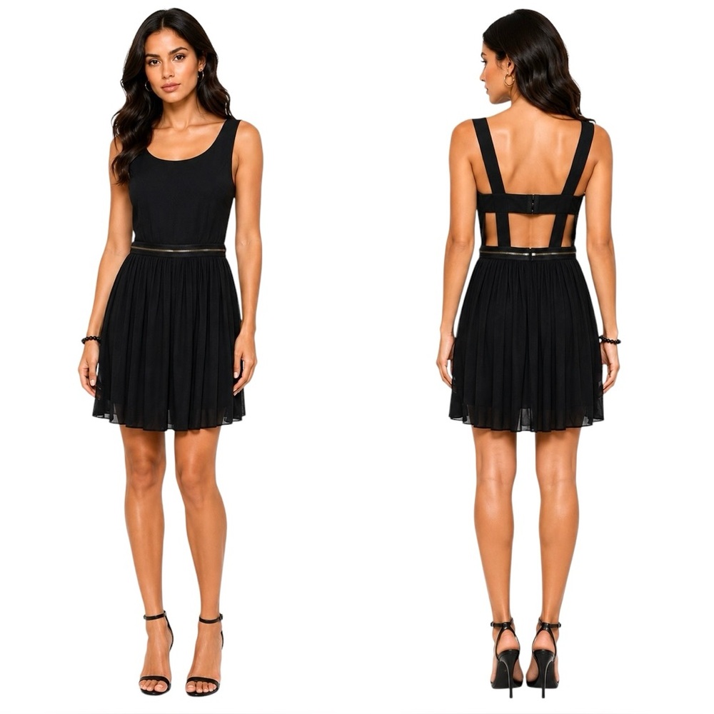 Topshop Black Open Back Skater Dress Size 6 Cutout Fit & Flare